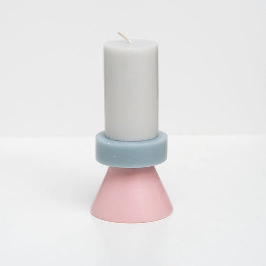 Stack Candle Tall in Hellgrau Pastellblau und Rosa
