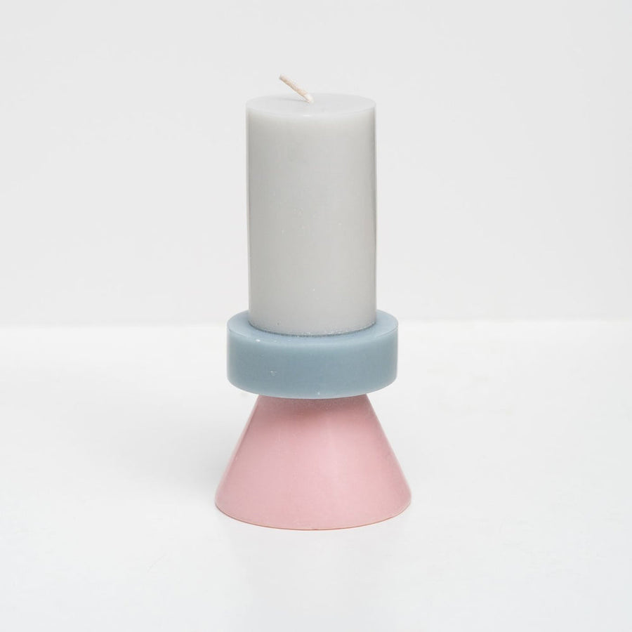 Stack Candle Tall in Hellgrau Pastellblau und Rosa