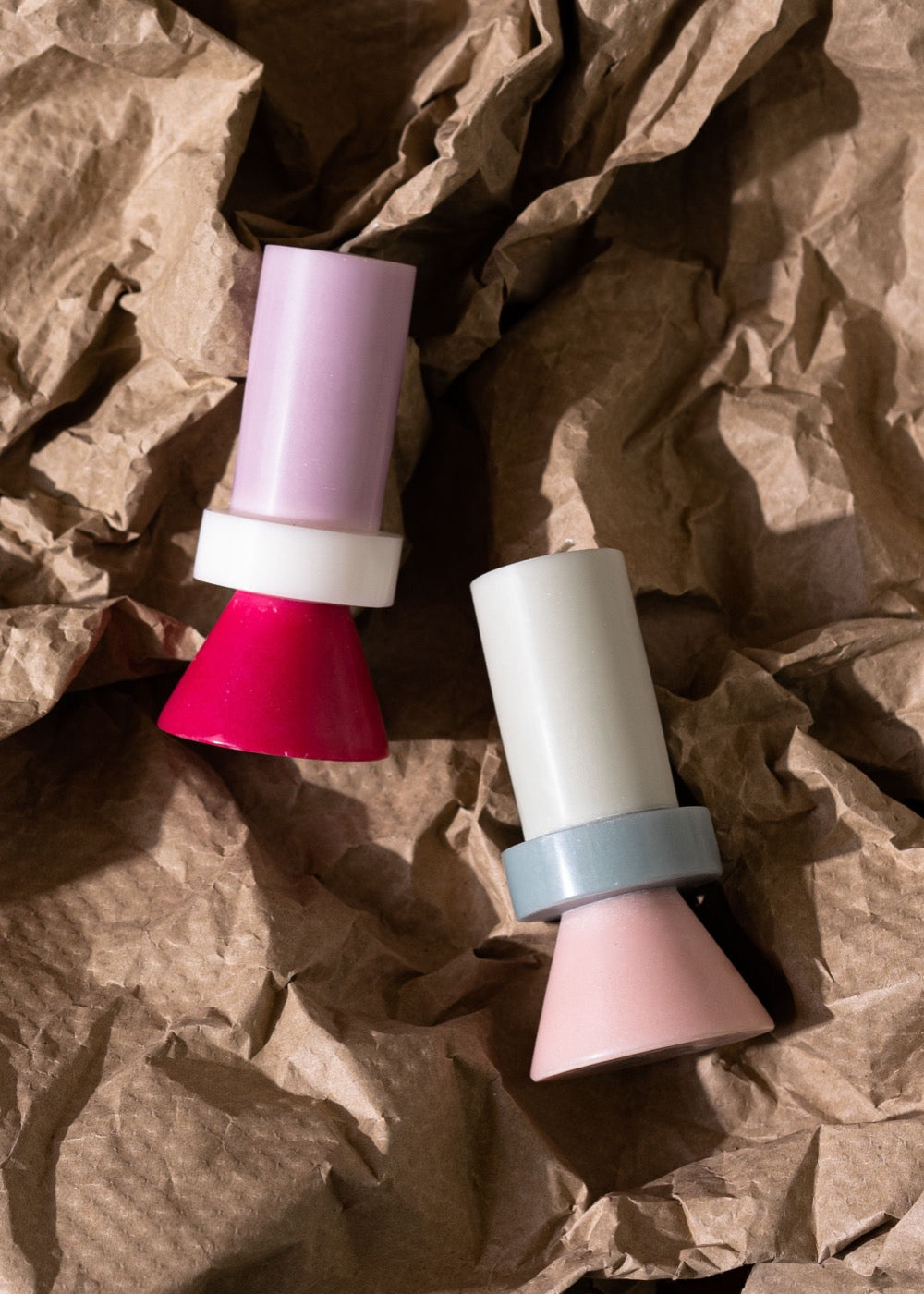 Stack Candle Tall Hellgrau, Pastellblau und Rosa – zusätzliche Produktansicht 1