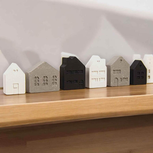 Mini Deko-Häuschen 15er Set – Gesamtansicht der handgemachten Häuser