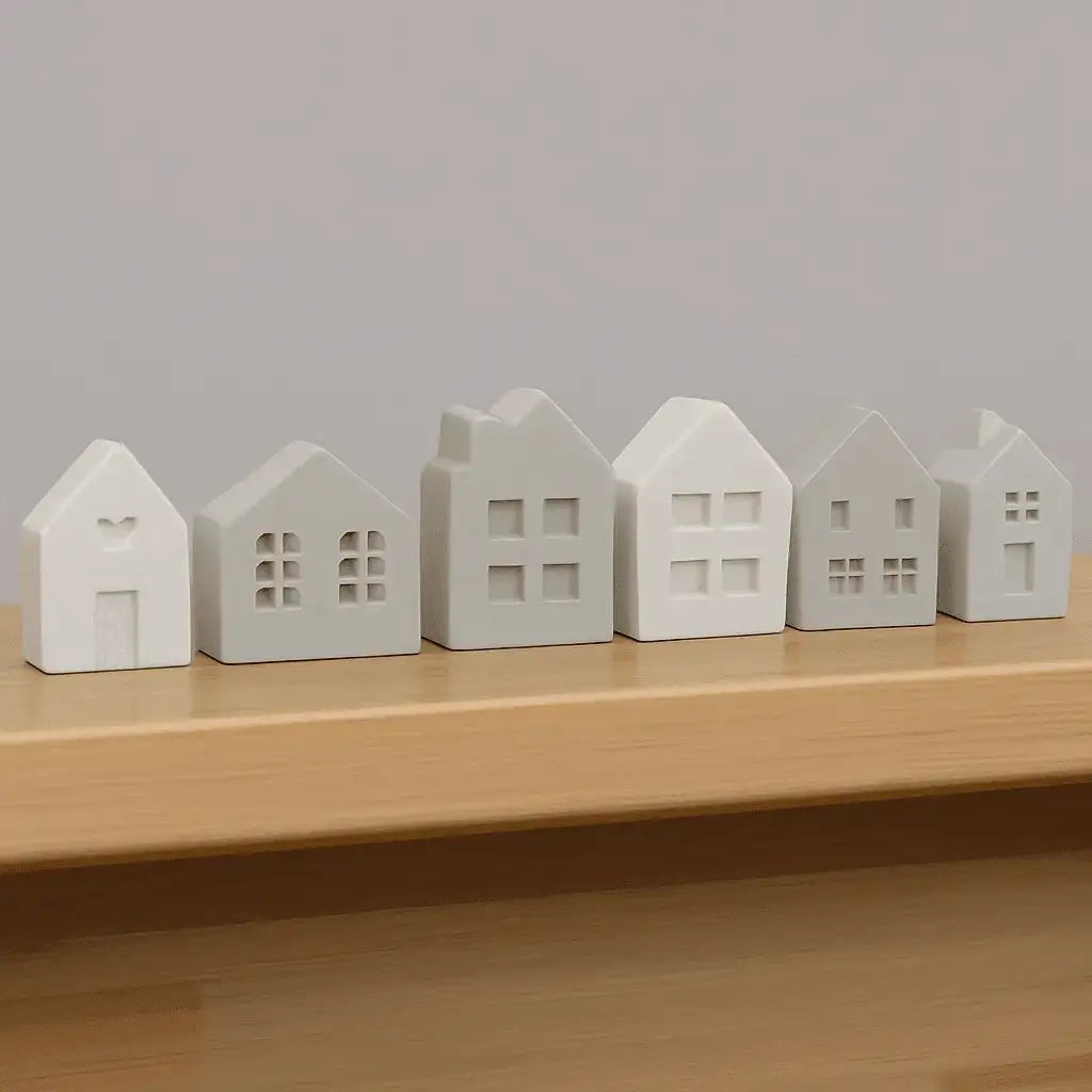 Graue Mini Deko-Häuschen aus dem handgemachten 15er Set