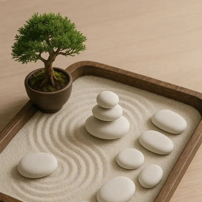 Zen-Steine Deko-Set als minimalistisches Arrangement für Schreibtisch und Regal