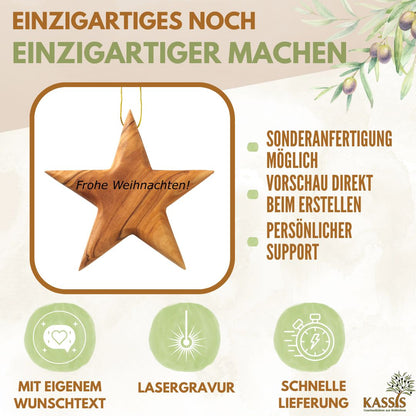 Olivenholz-Weihnachtsstern mit Gravur – 8 cm – weitere Produktansicht 6 von 10