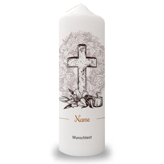 Personalisierte Trauerkerze Vintage Kreuz