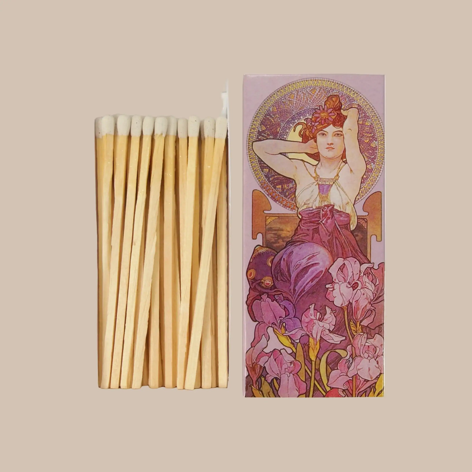 Vintage-Streichhölzer „Frau in Schwertlilien“ von SteinKunstWerk für stilvolle Wohnatmosphäre und bewusste Momente