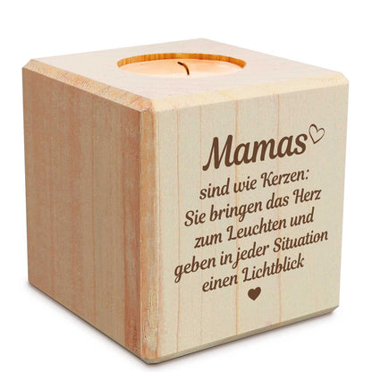 Teelichthalter „Mamas sind wie Kerzen“ aus Holz – weitere Produktansicht