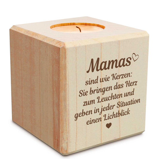 Teelichthalter „Mamas sind wie Kerzen“ aus Holz – weitere Produktansicht