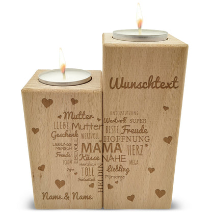 Teelichthalter-Set „Namensherz Mama“ – Detailansicht