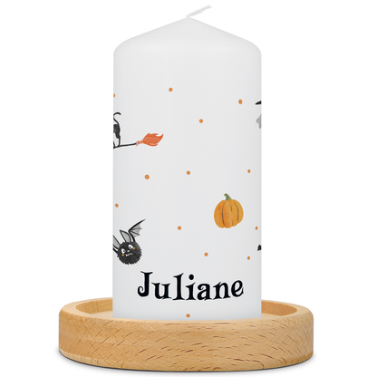 Gepersonaliseerde Halloween-kaars Vleermuis met kaarsenbordje