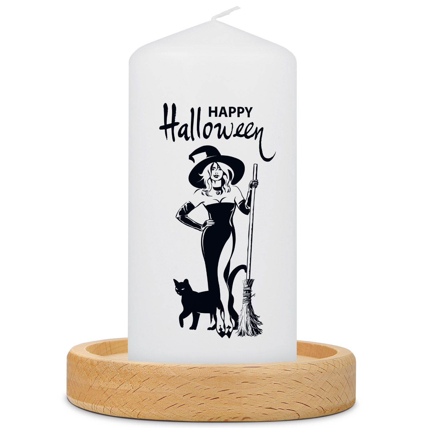 Gepersonaliseerde Halloween-kaars met heksenmotief en naam