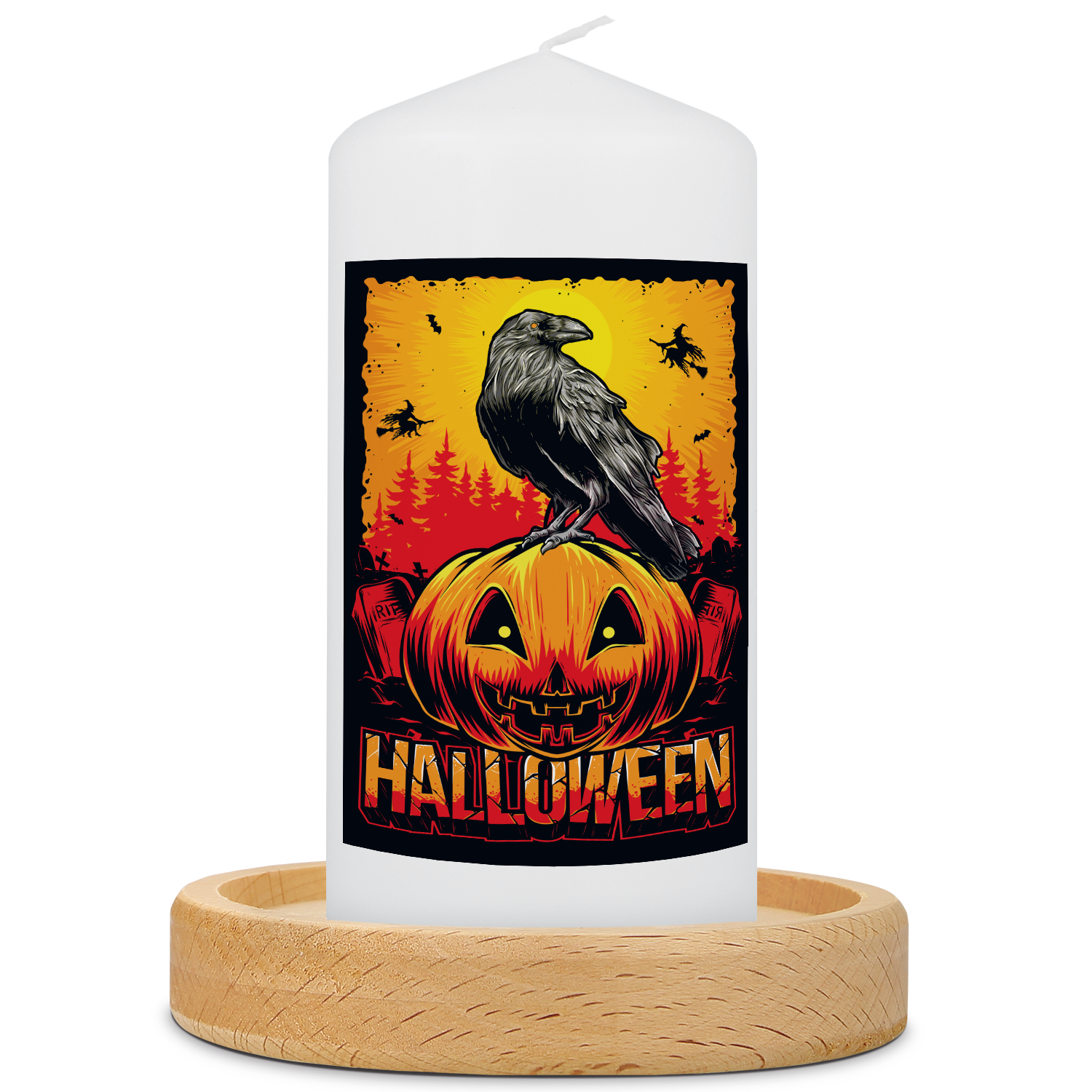 Halloween-kaars Raaf & Pompoen met kaarsenbordje