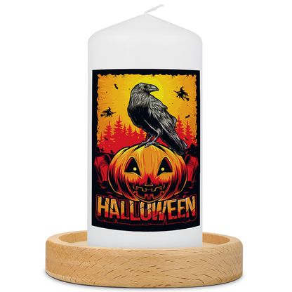 Halloween-kaars Raaf & Pompoen met kaarsenbordje