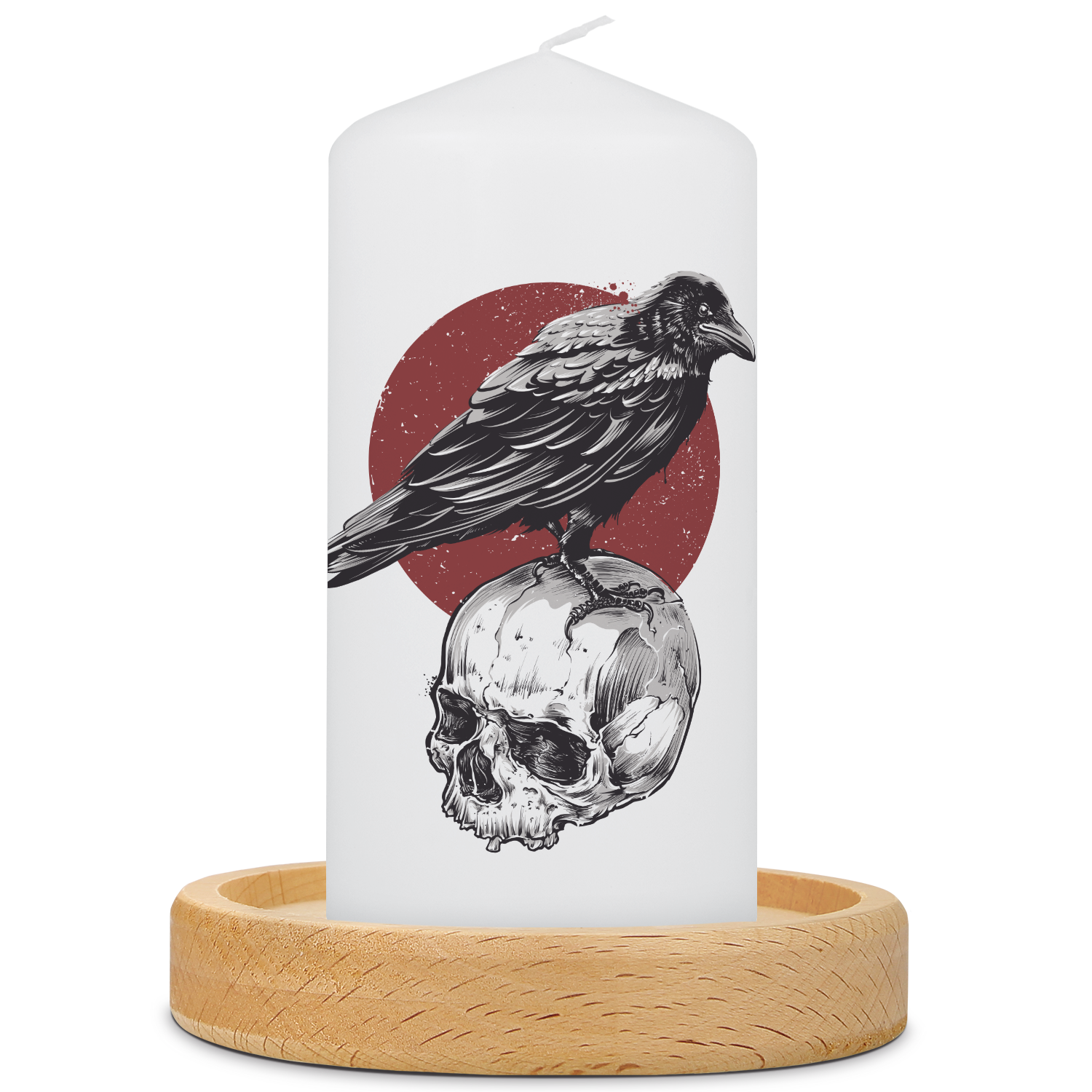 Gepersonaliseerde Halloween-kaars Raaf met kaarsenbordje