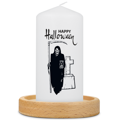 Gepersonaliseerde Halloween-kaars met Grim Reaper-motief en naam