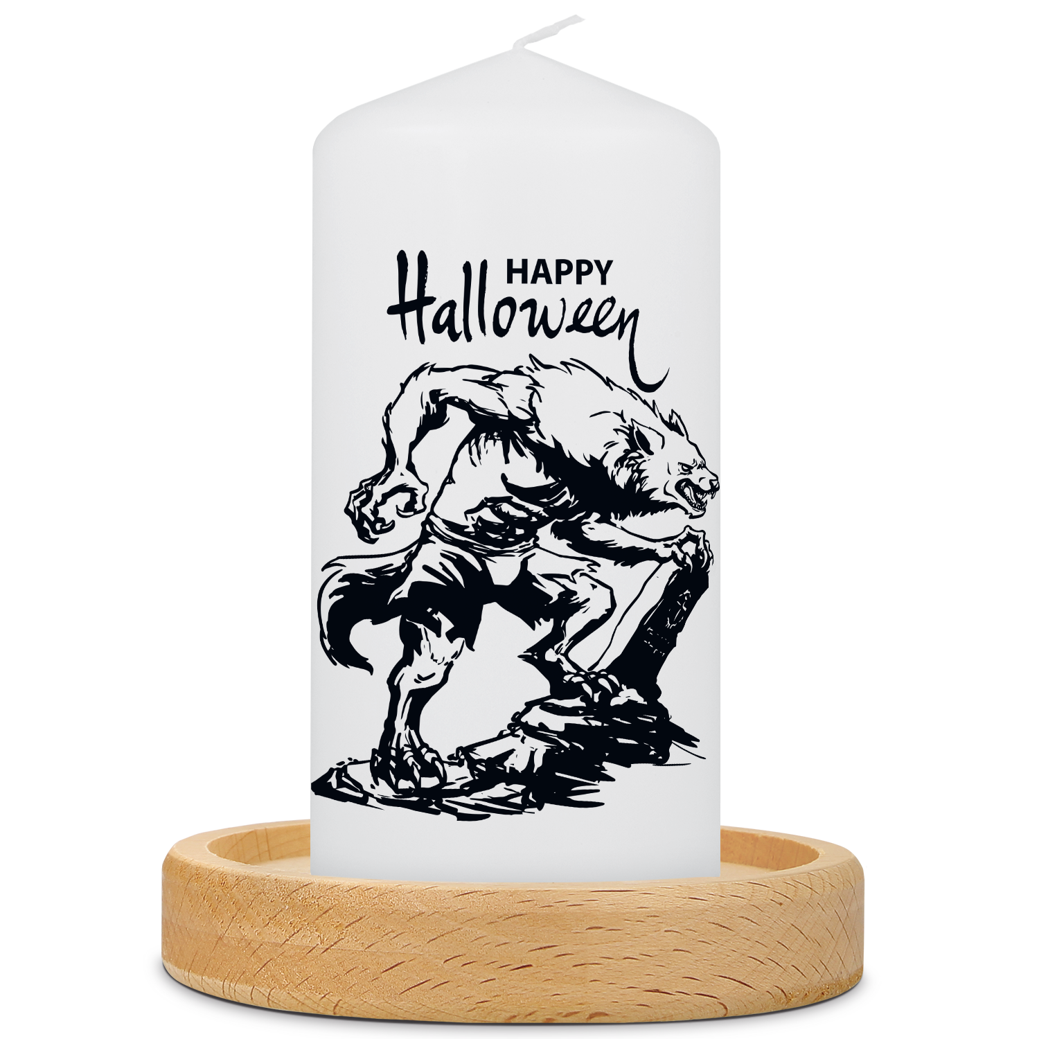 Gepersonaliseerde Halloween-kaars met weerwolfmotief en naam