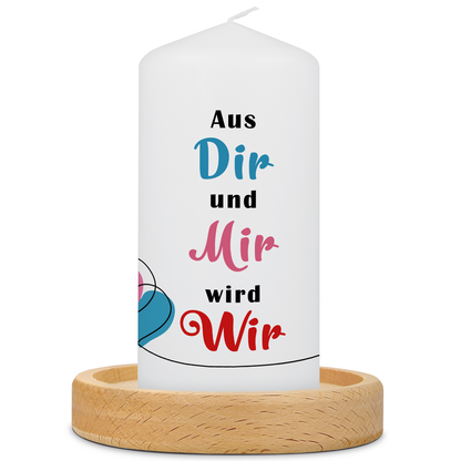 Kleine kaars „Aus dir und mir wird wir“ – 12 cm