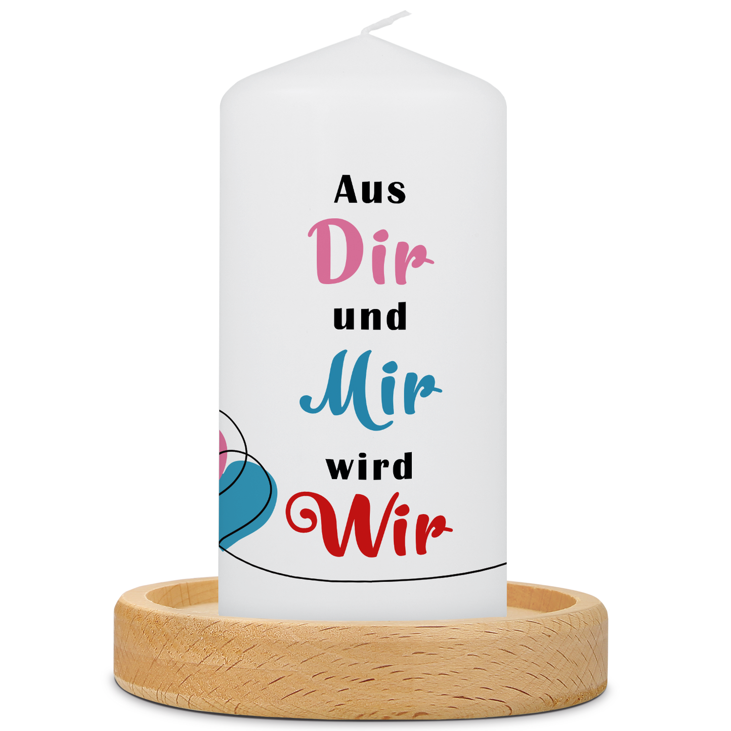 Kleine kaars „Aus dir und mir wird wir“ – 12 cm