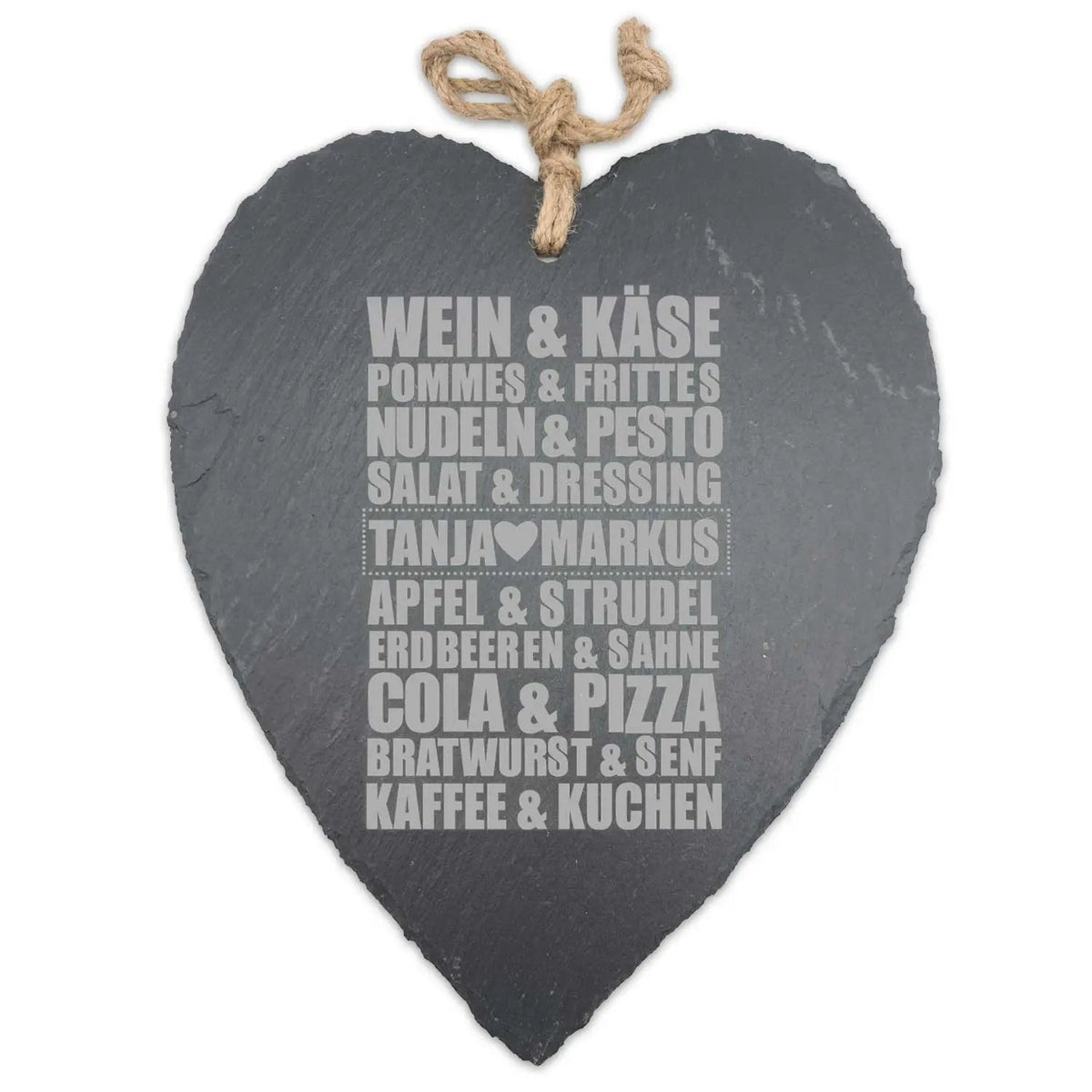 Schieferherz Wein und Käse mit Gravur