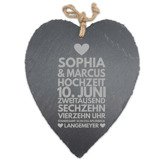 Personalisiertes Schieferherz zur Traumhochzeit