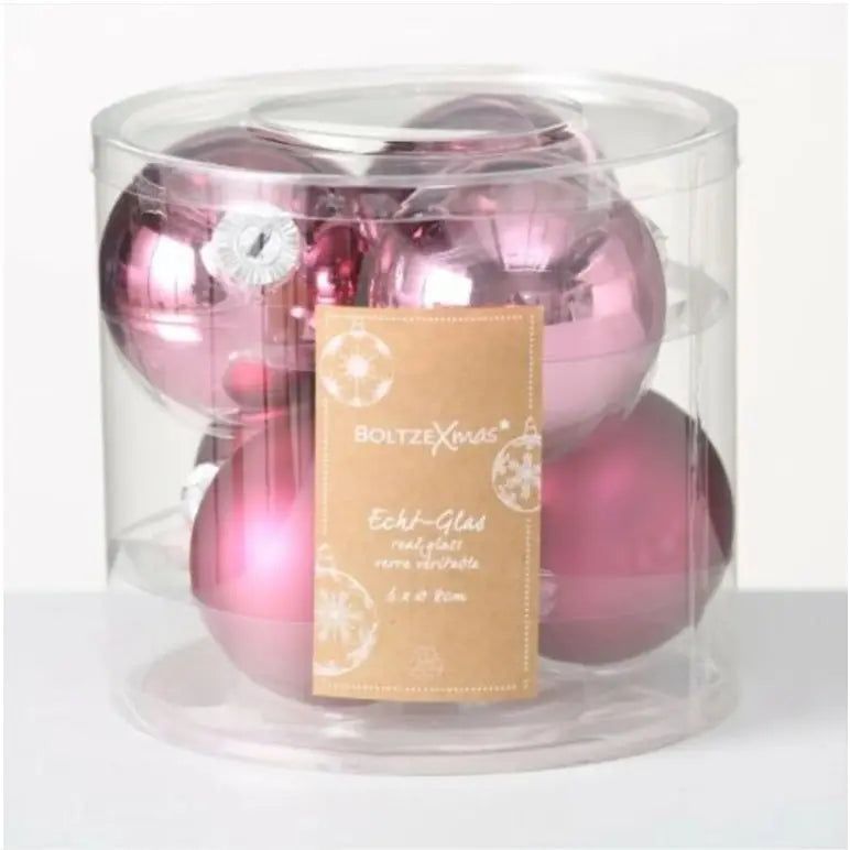 Glas-Weihnachtskugeln – 6er-Set in Dunkelrosa, Ø 8 cm