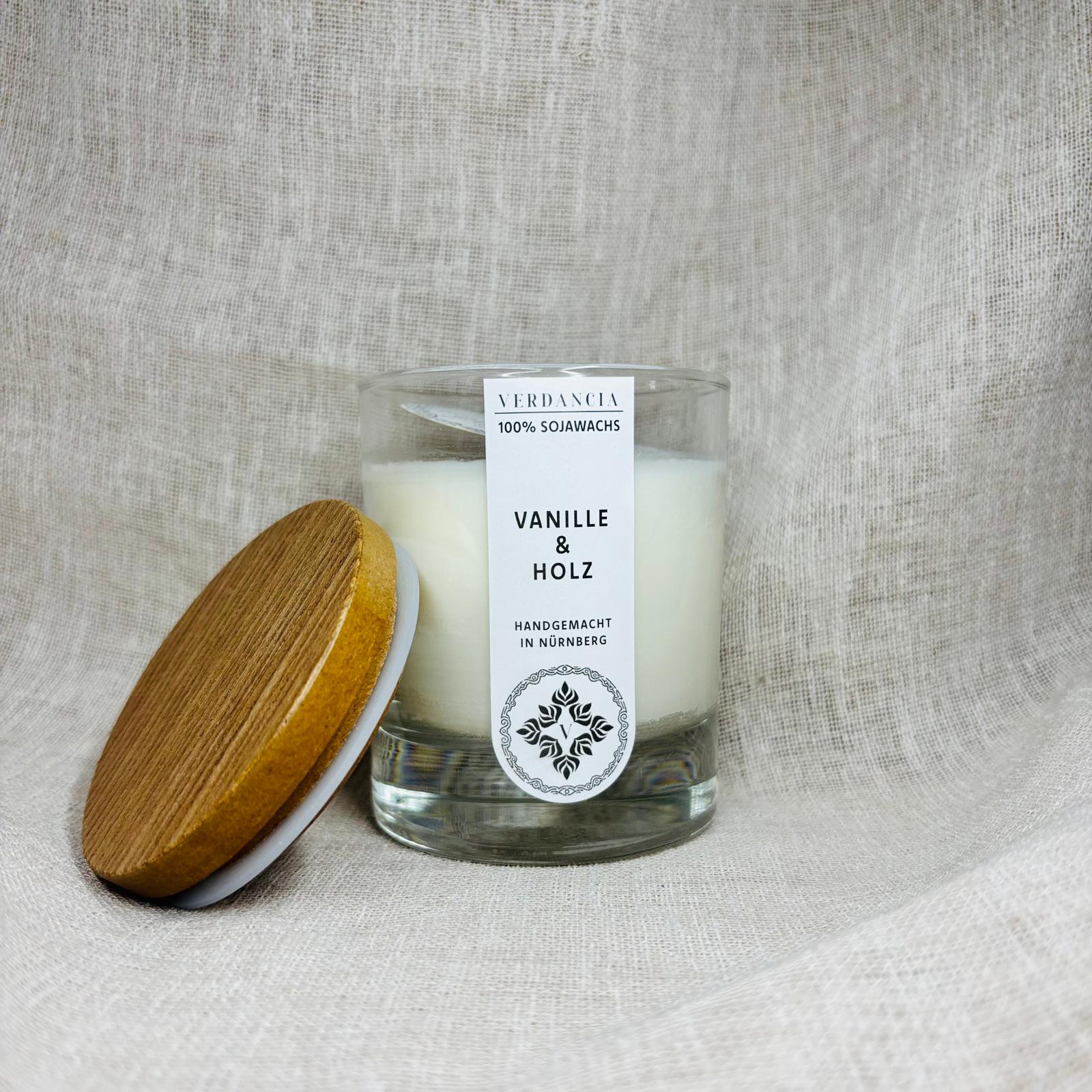 Vanille und Holz Sojawachs-Duftkerze von Verdancia – Produktdetail