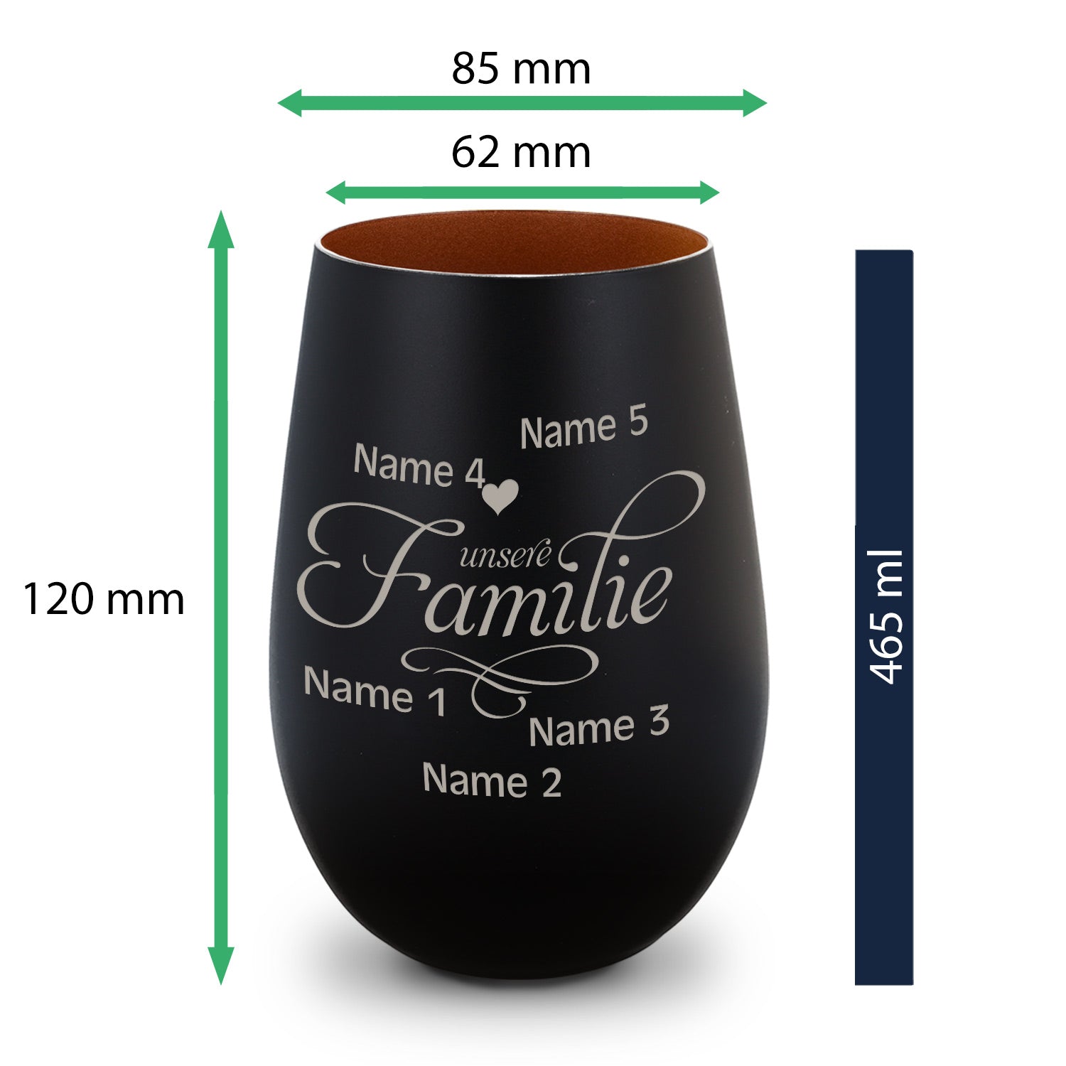 Windlicht „Unsere Familie“ – Seitenansicht