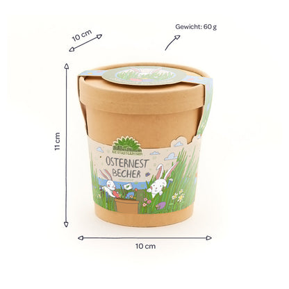 Osternest aus dem Becher – Ostergras selber ziehen – Produktinformationen und Inhaltsangaben