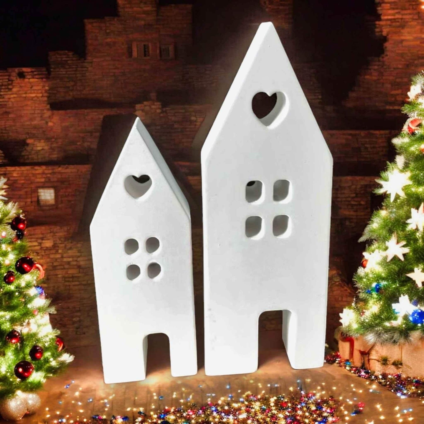 Set aus handgefertigten Aufsteckhäusern & Kerzenring – Exklusive Weihnachtsdeko - by SteinKunstWerk | HE aus nachhaltiger Herstellung