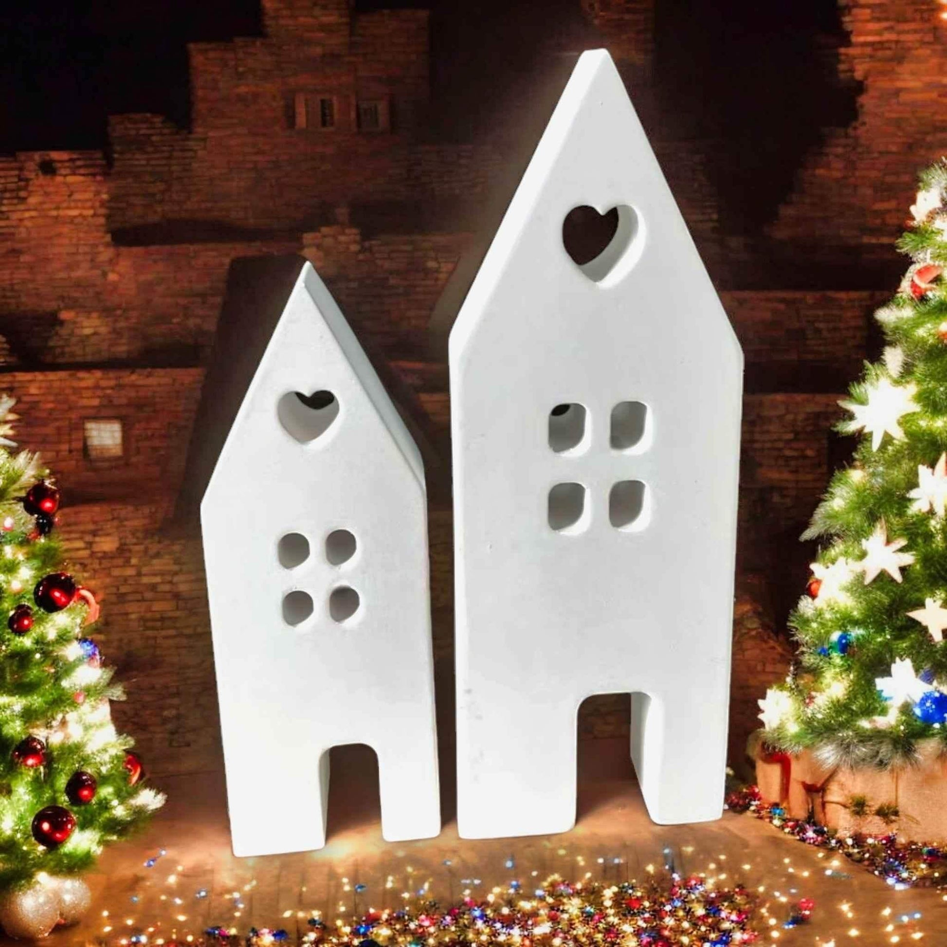 Set aus handgefertigten Aufsteckhäusern & Kerzenring – Exklusive Weihnachtsdeko - by SteinKunstWerk | HE aus nachhaltiger Herstellung