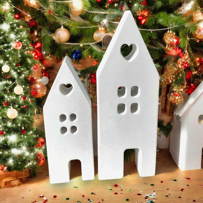 Set aus handgefertigten Aufsteckhäusern & Kerzenring – Exklusive Weihnachtsdeko - by SteinKunstWerk | HE aus nachhaltiger Herstellung