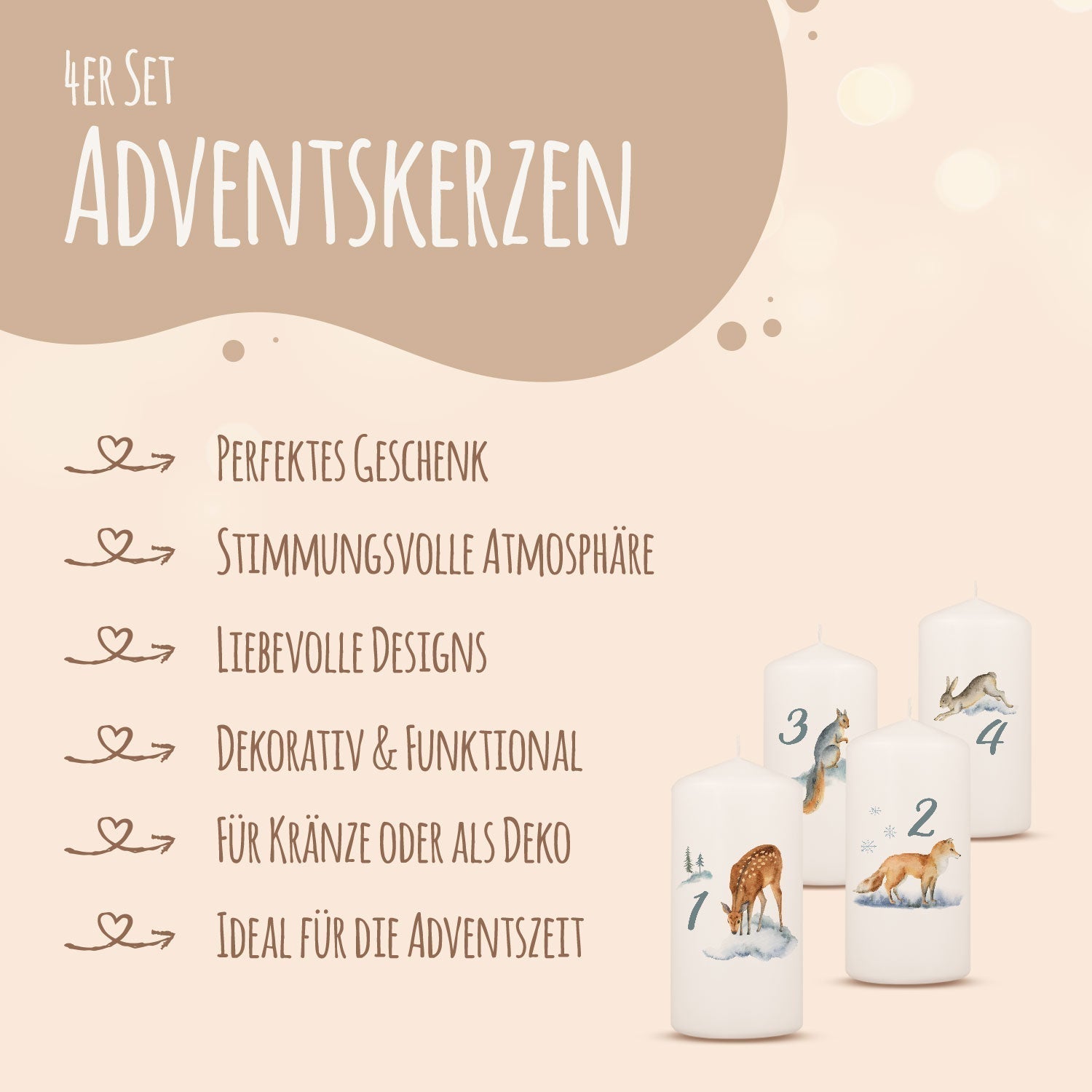 Produktdetails und Eigenschaften des Boho Adventskerzen-Sets