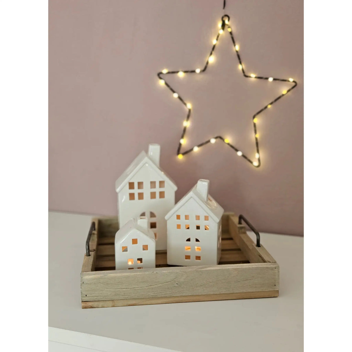 Dekotablett aus Holz – 2er-Set mit Metallgriffen
