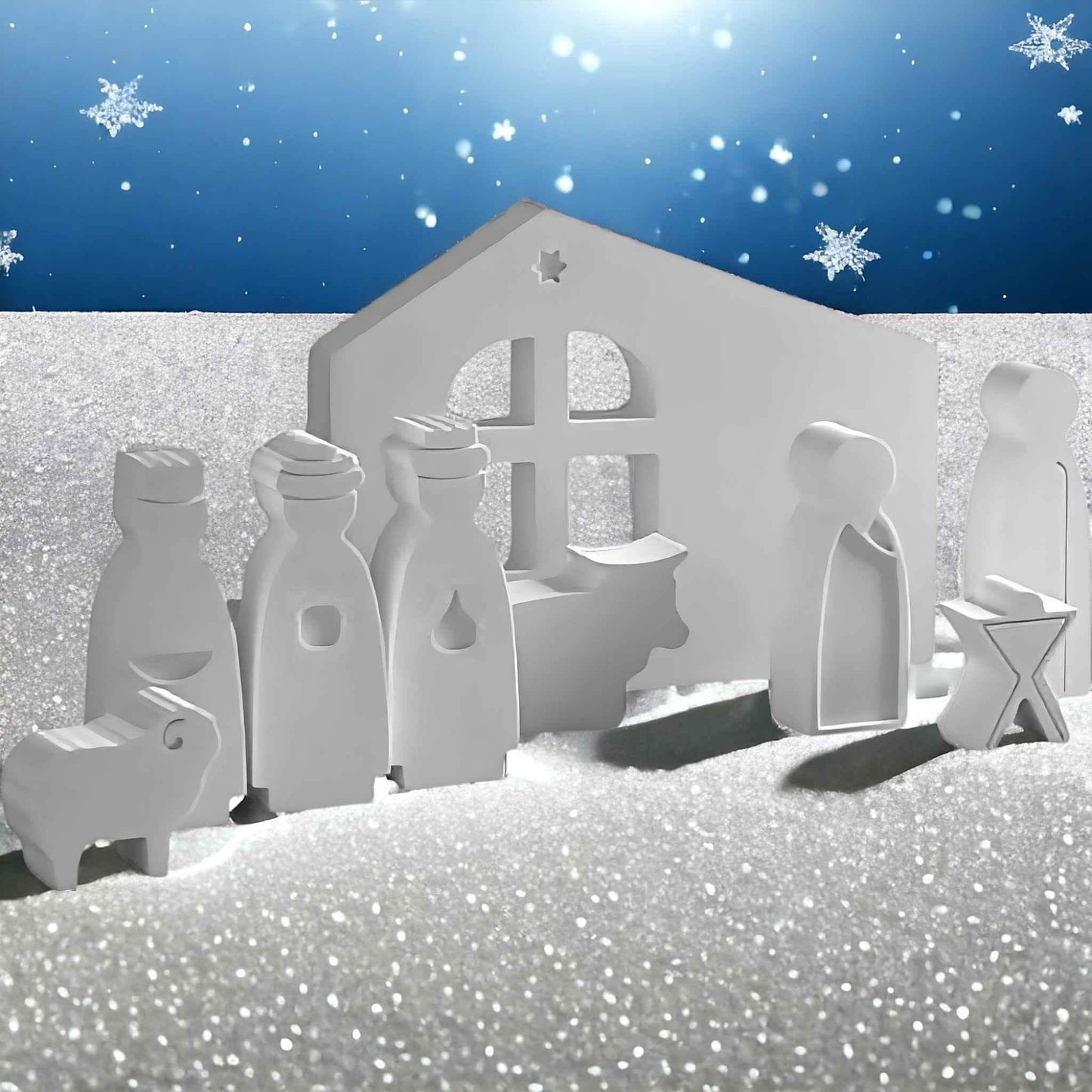 Mini Weihnachtskrippe in Weiß als DIY-Set zum Bemalen von SteinKunstWerk