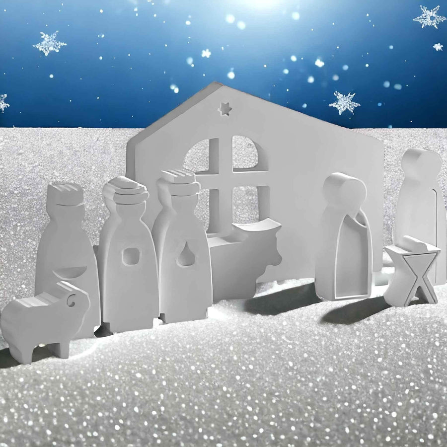 Mini Weihnachtskrippe in Weiß als DIY-Set zum Bemalen von SteinKunstWerk