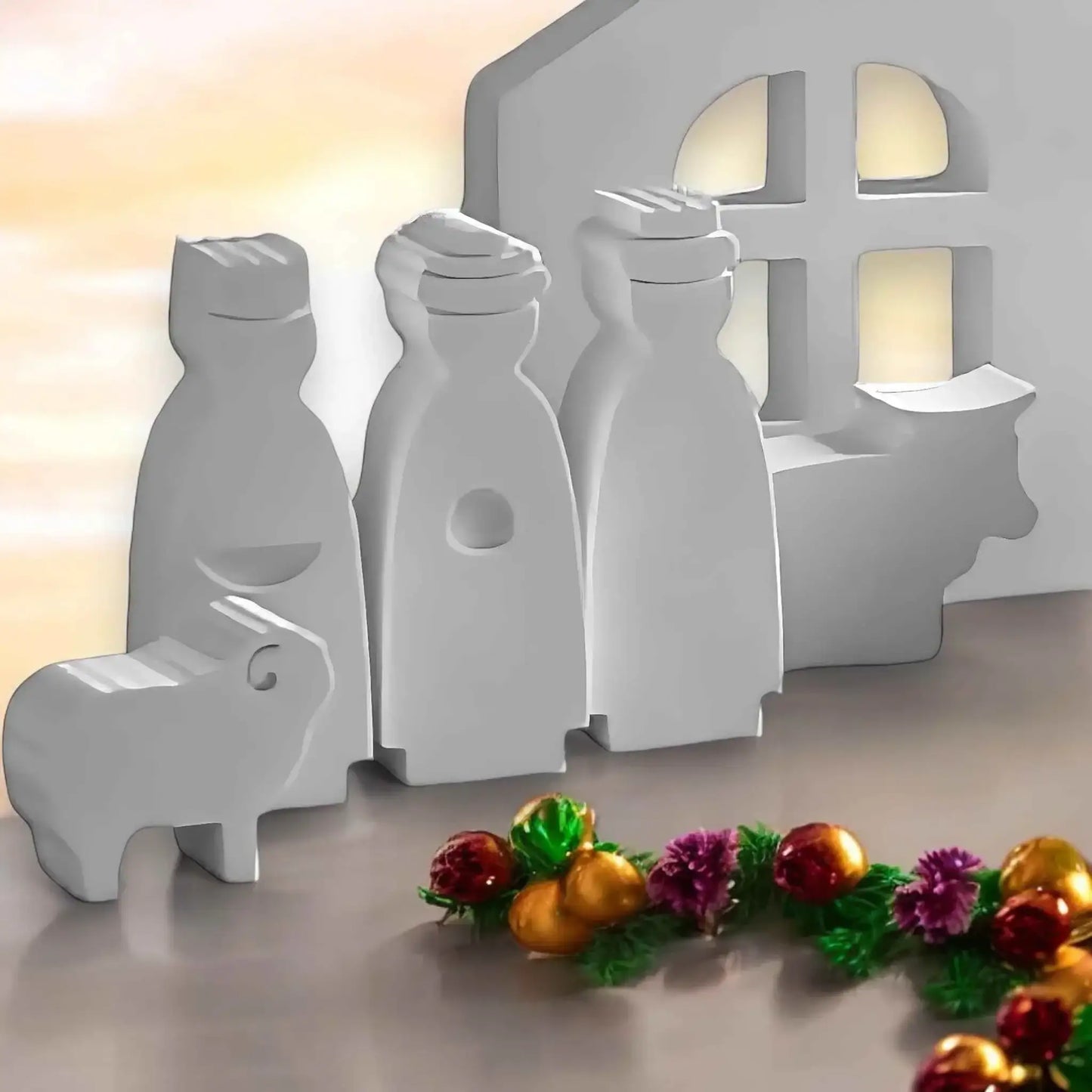 Weiße DIY Weihnachtskrippe für kreative Adventsdeko und Weihnachtsbasteln