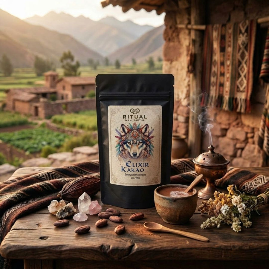 Elixir Zeremonie-Kakao aus Peru – Produktansicht der 350-g-Packung
