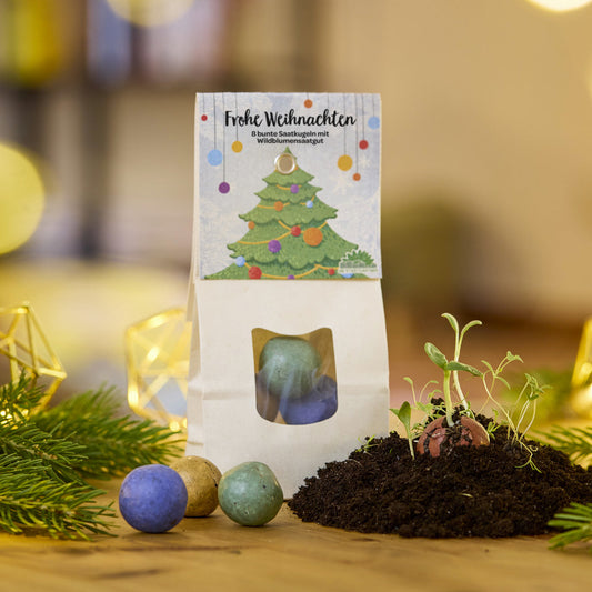 Blumenmurmeln Weihnachtskugeln mit Wildblumensamen als kleine Weihnachtsgeschenkidee