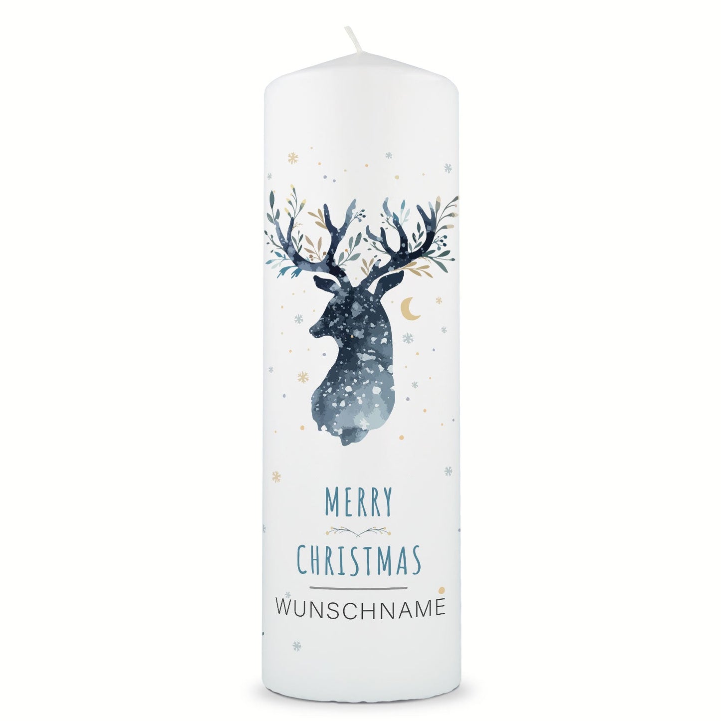 Personalisierte Weihnachtskerze mit Rentier und Name, 25 cm