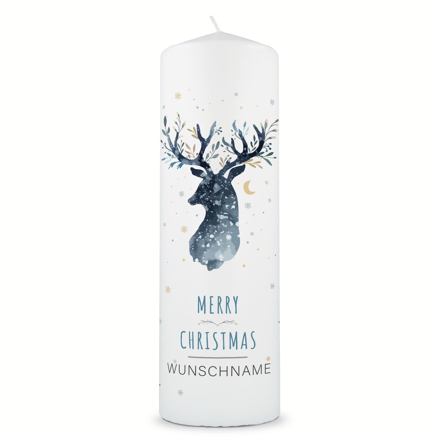 Personalisierte Weihnachtskerze mit Rentier und Name, 25 cm