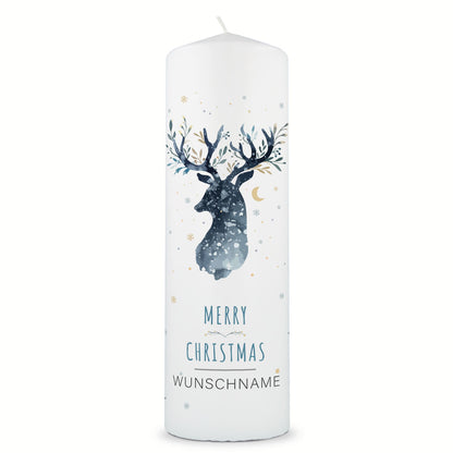 Personalisierte Weihnachtskerze mit Rentier und Name, 25 cm