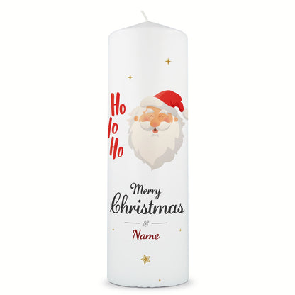 Personalisierte Weihnachtskerze „Ho Ho Ho“ – Frontansicht der großen Stumpenkerze
