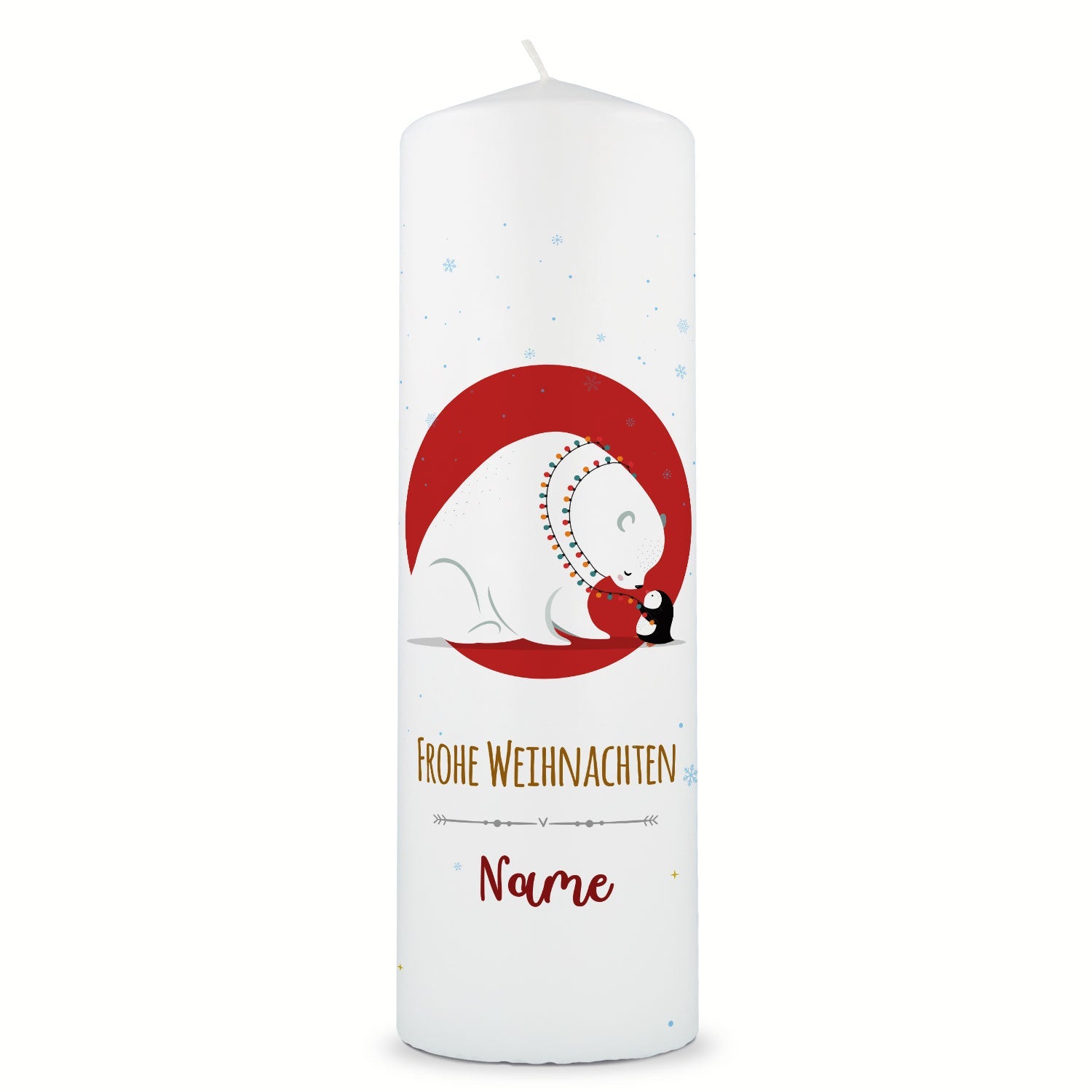 Personalisierte Weihnachtskerze mit Eisbär und Pinguin, 25 cm