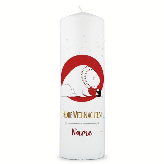 Personalisierte Weihnachtskerze mit Eisbär und Pinguin, 25 cm