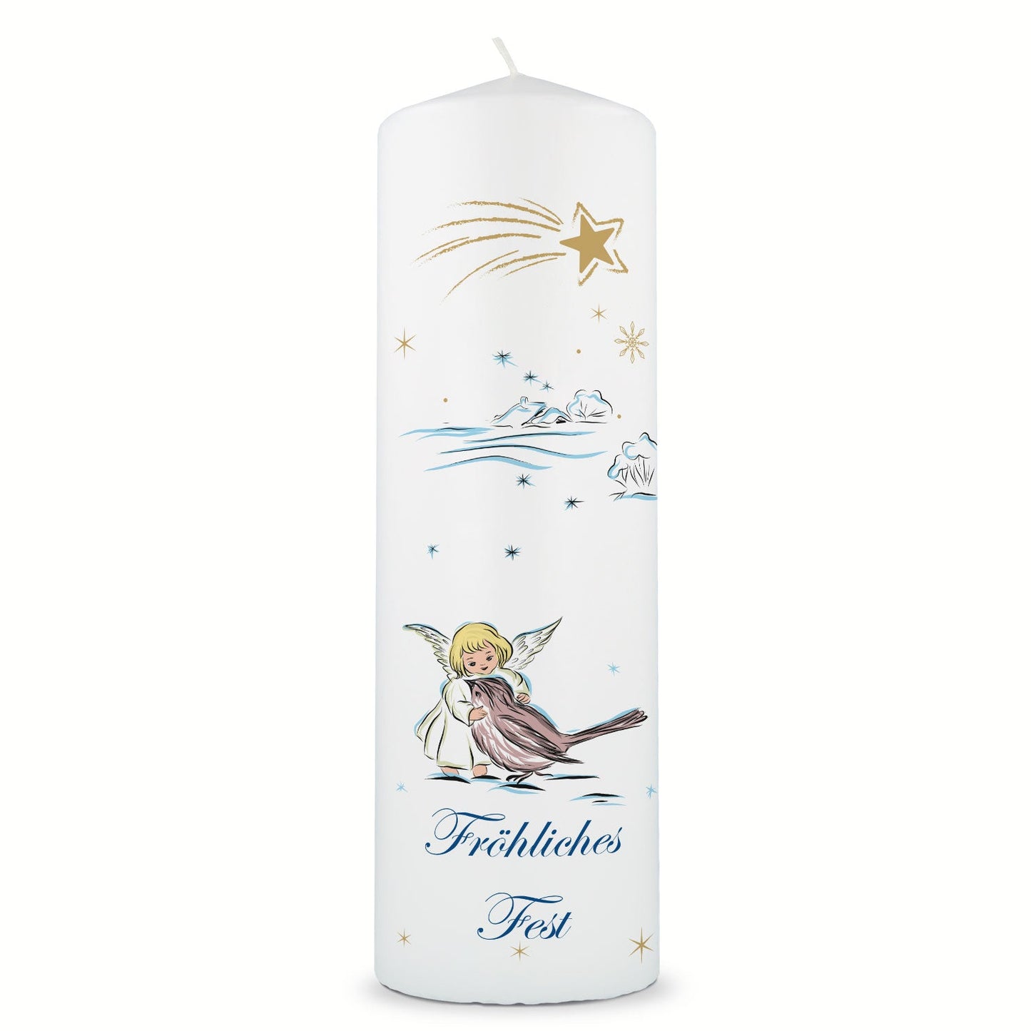 Personalisierte Weihnachtskerze „Engel & Schwalbe“ – Wunschtext