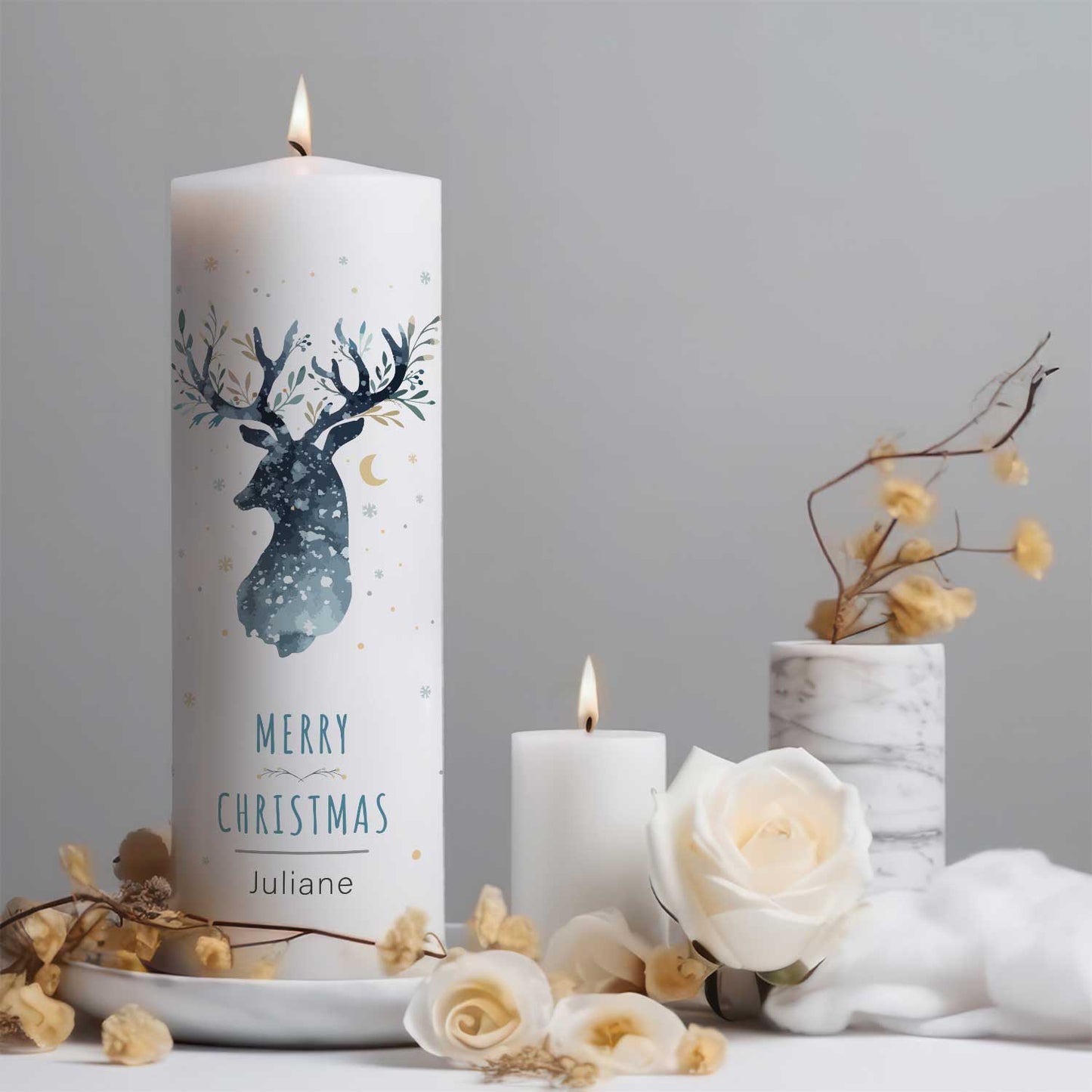 Personalisierte Weihnachtskerze „Rentier“ – 25 cm mit Name