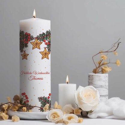 Personalisierte Weihnachtskerze „Christmas Stars“ – Name & Wunschtext