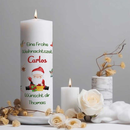 Personalisierte Weihnachtskerze „Fröhliche Weihnachten“ – mit Name