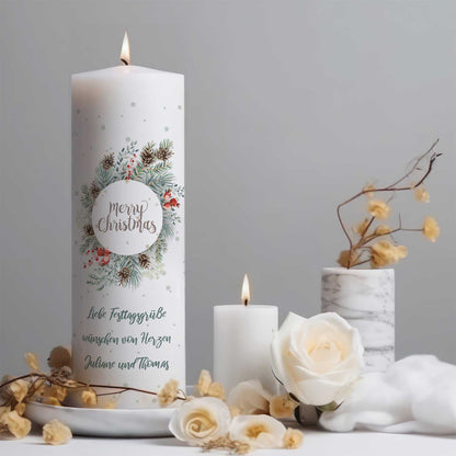 Personalisierte Weihnachtskerze „Natur“ – Wunschtext bis 3 Zeilen