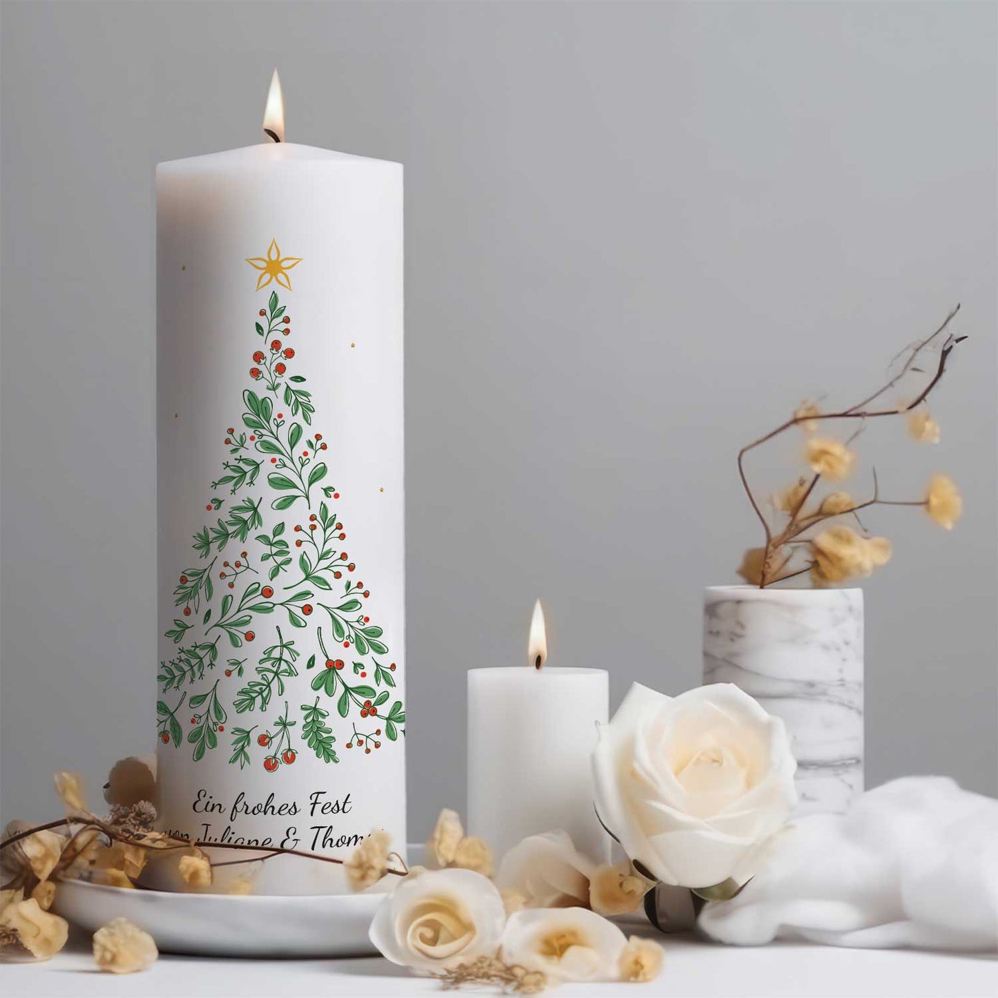 Personalisierte Weihnachtskerze „Tannenbaum“ – Name & Wunschtext