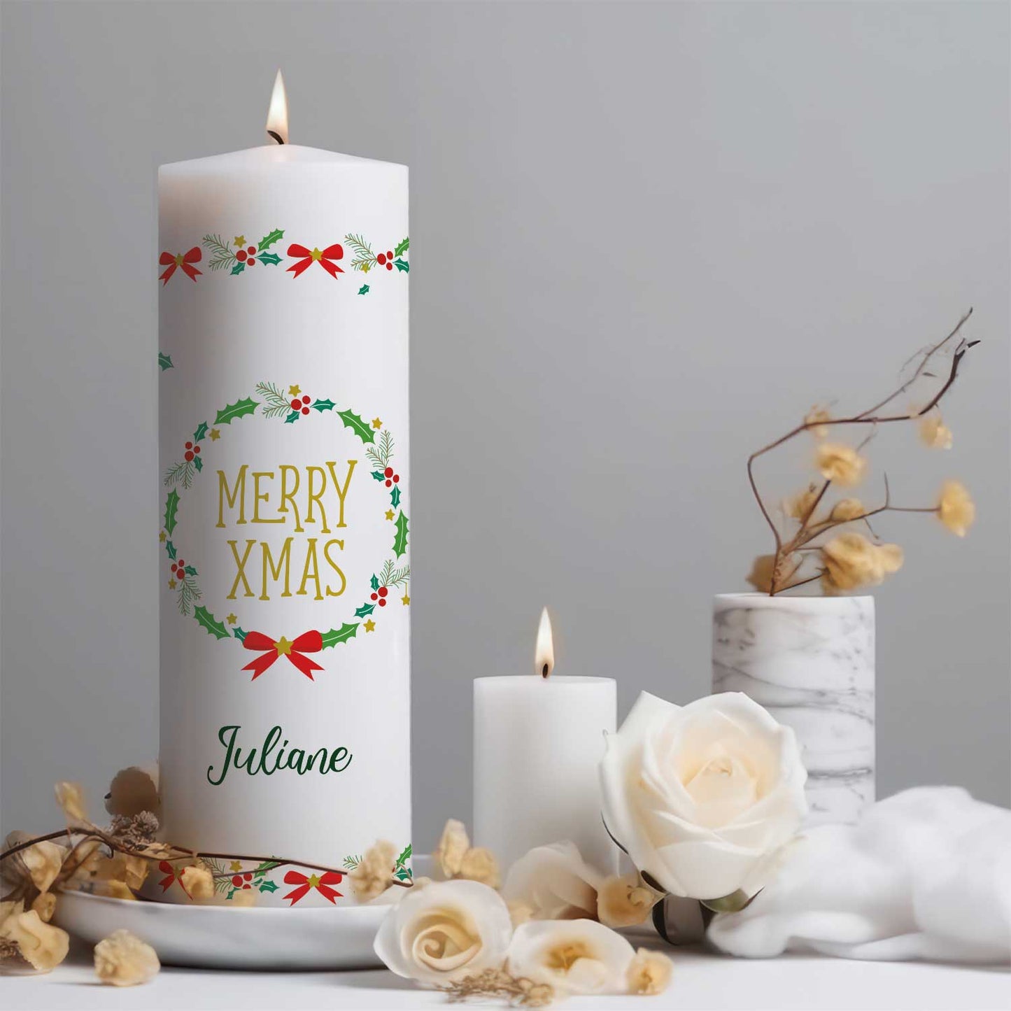 Personalisierte Weihnachtskerze „Classic Merry XMas“ – mit Name